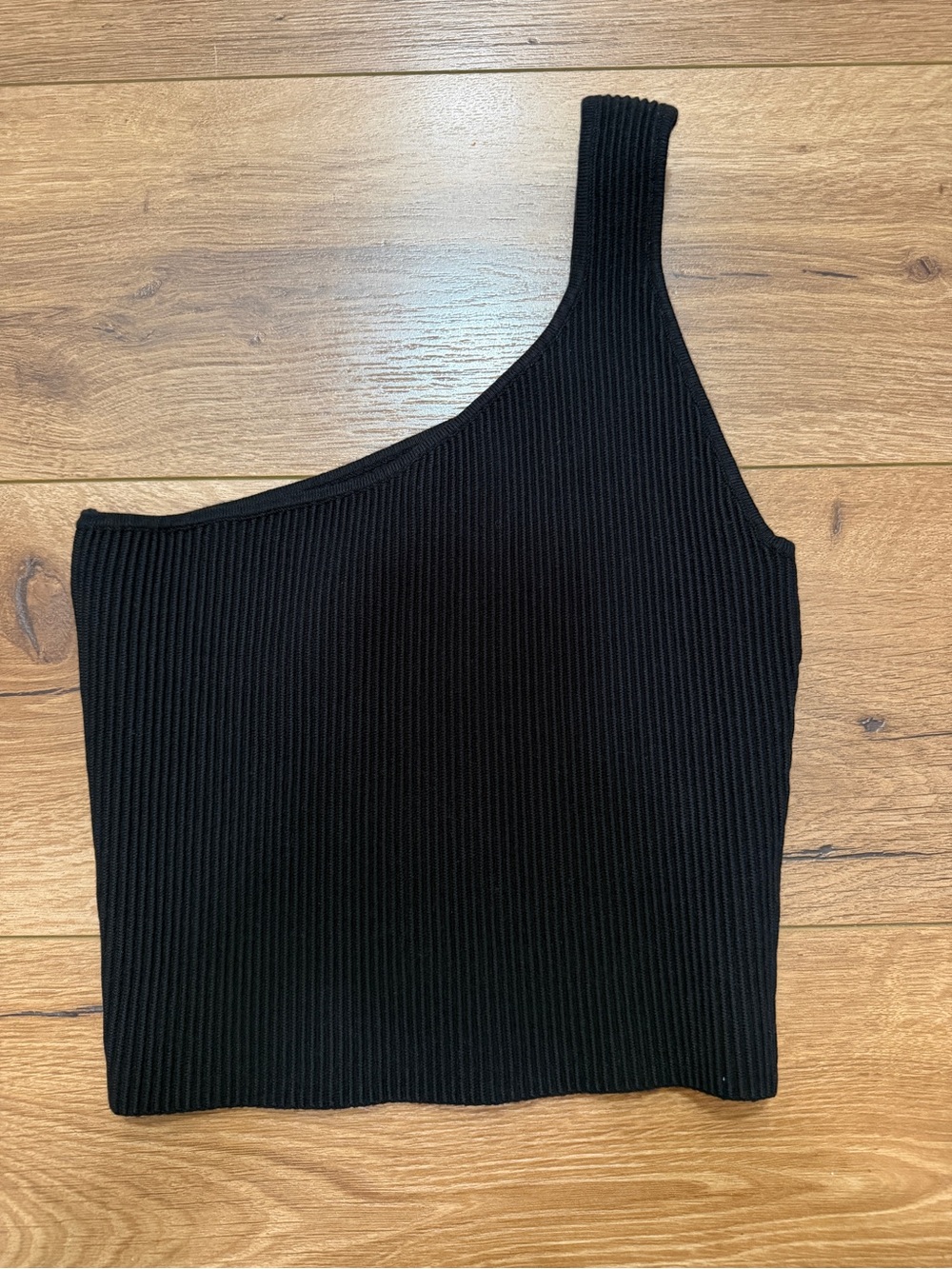 NSR One-Shoulder Ribbed Crop Top - Black